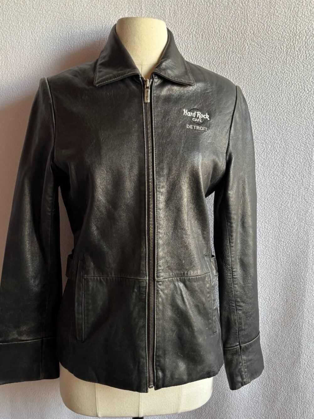 Woman's Hard Rock Cafe Detroit Black Leather Zip Up Jacket